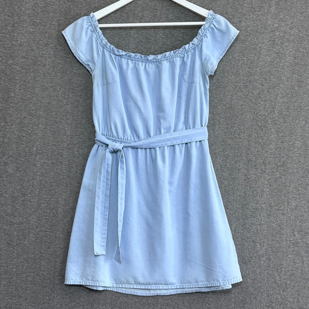 GUESS Women Dress S Chambray Off Shoulder Belted Fit Flare Cottagecore Coastal